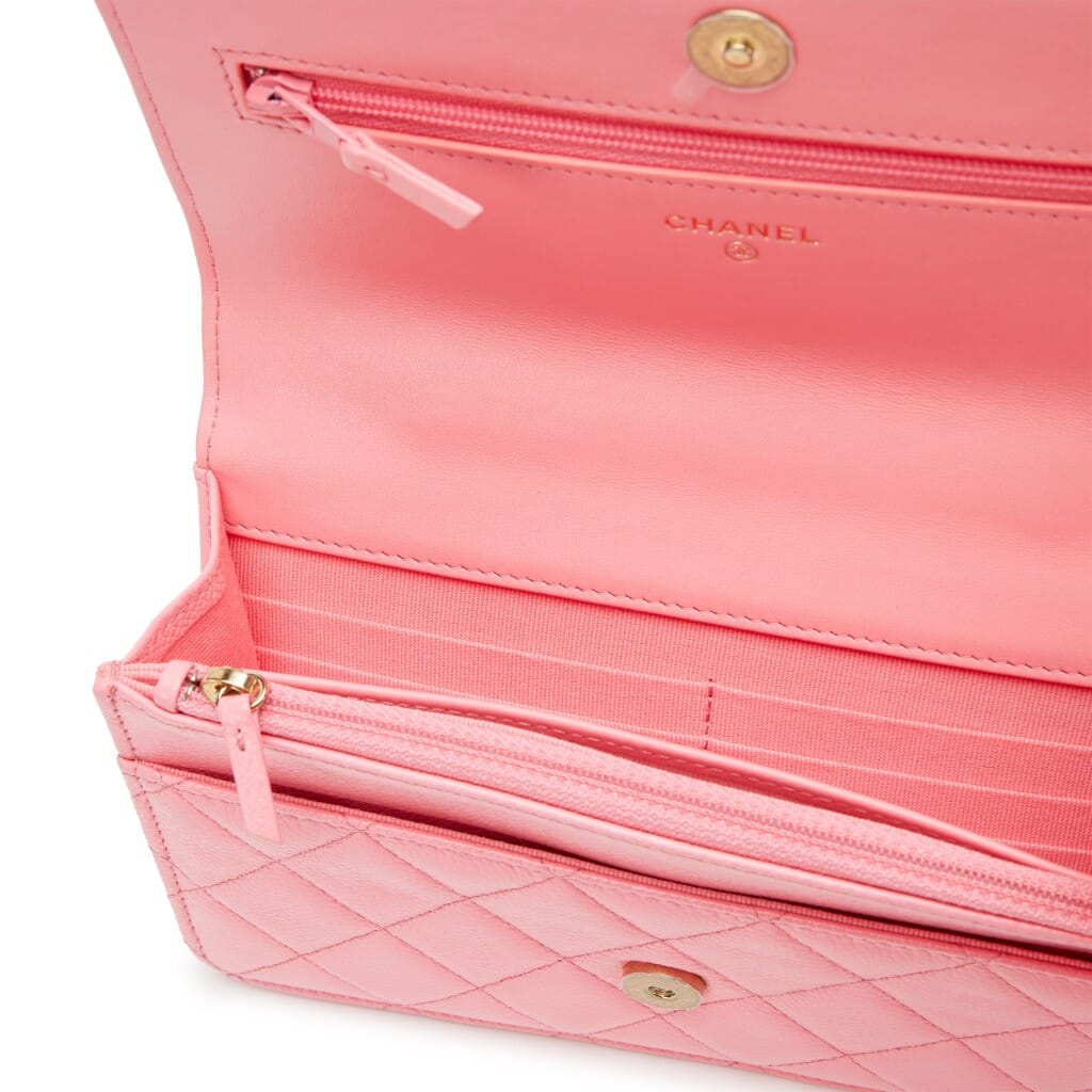 Pink Quilted Caviar Pick Me Up Letter Top Handle Wallet On Chain WOC Aged Gold Hardware, 2022
