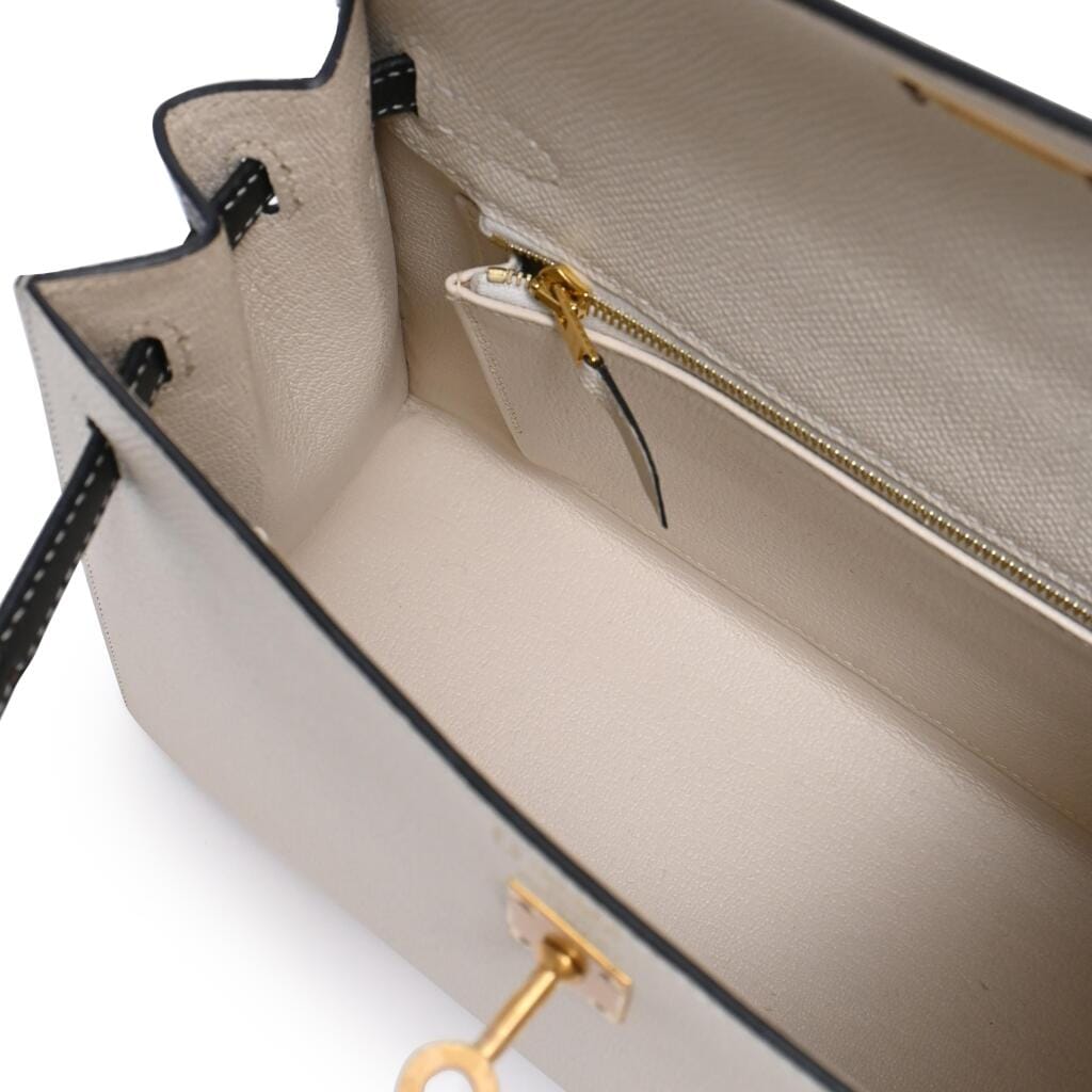 Craie and Black Epsom HSS Kelly 25 Sellier Brushed Gold Hardware, 2019