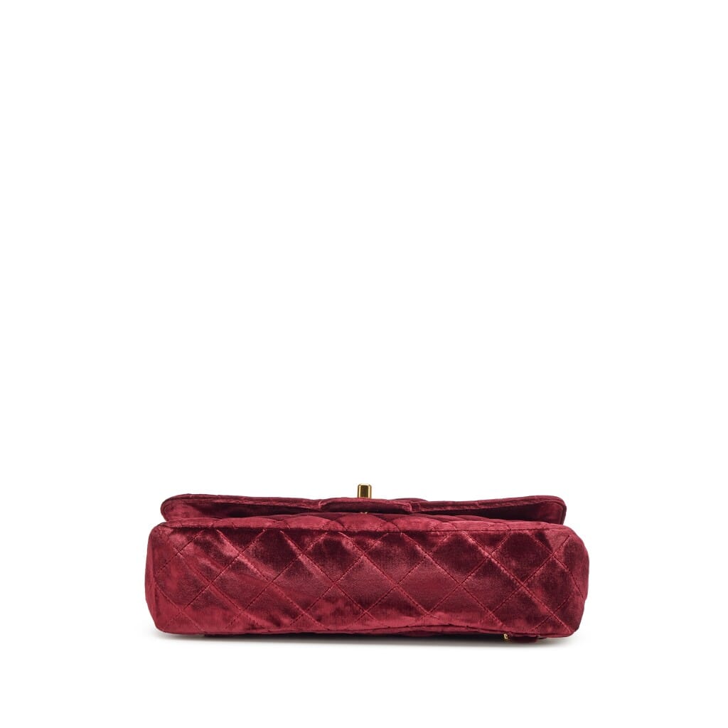 Vintage Burgundy Red Velvet Quilted Flap Backpack Gold Hardware, 1994-1996