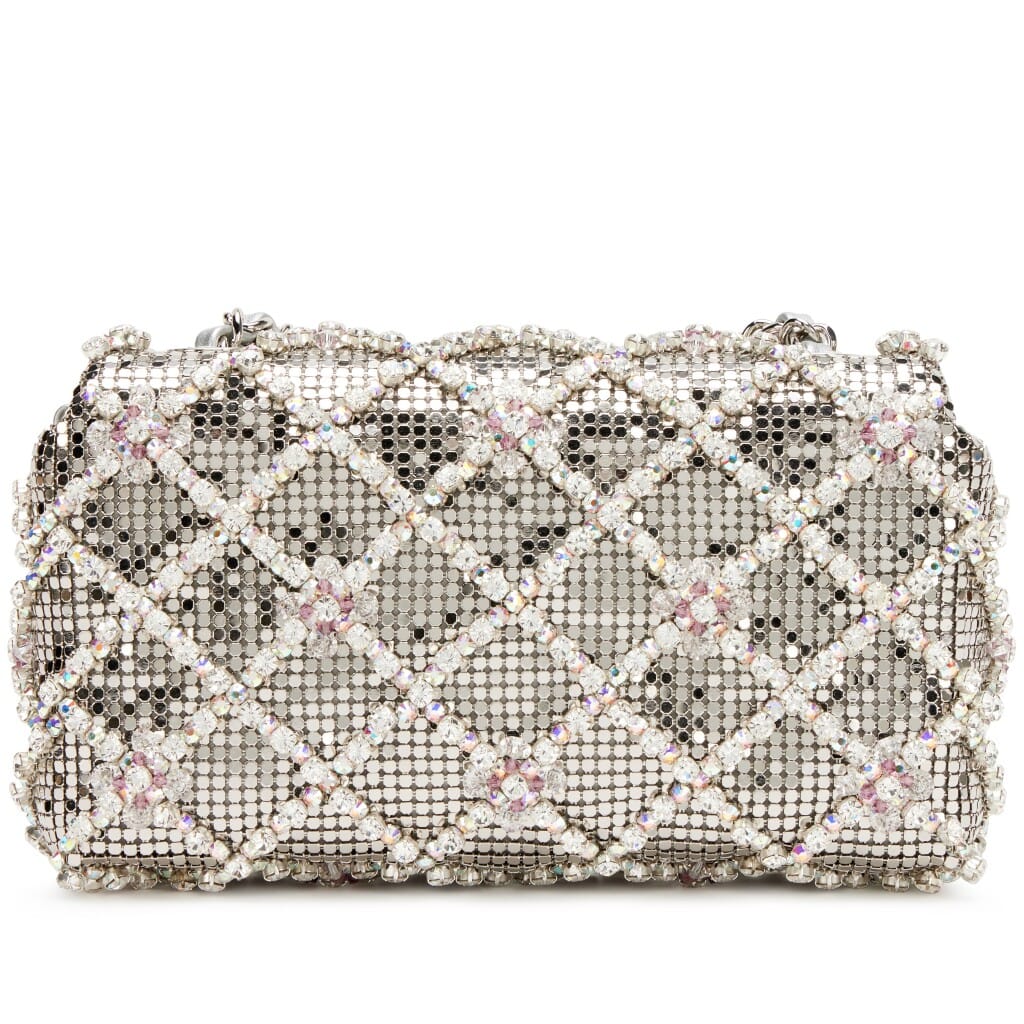 Silver Metal Mesh and Iridescent Crystal Strass Quilting CC Mini Flap Bag Silver Hardware, 2022