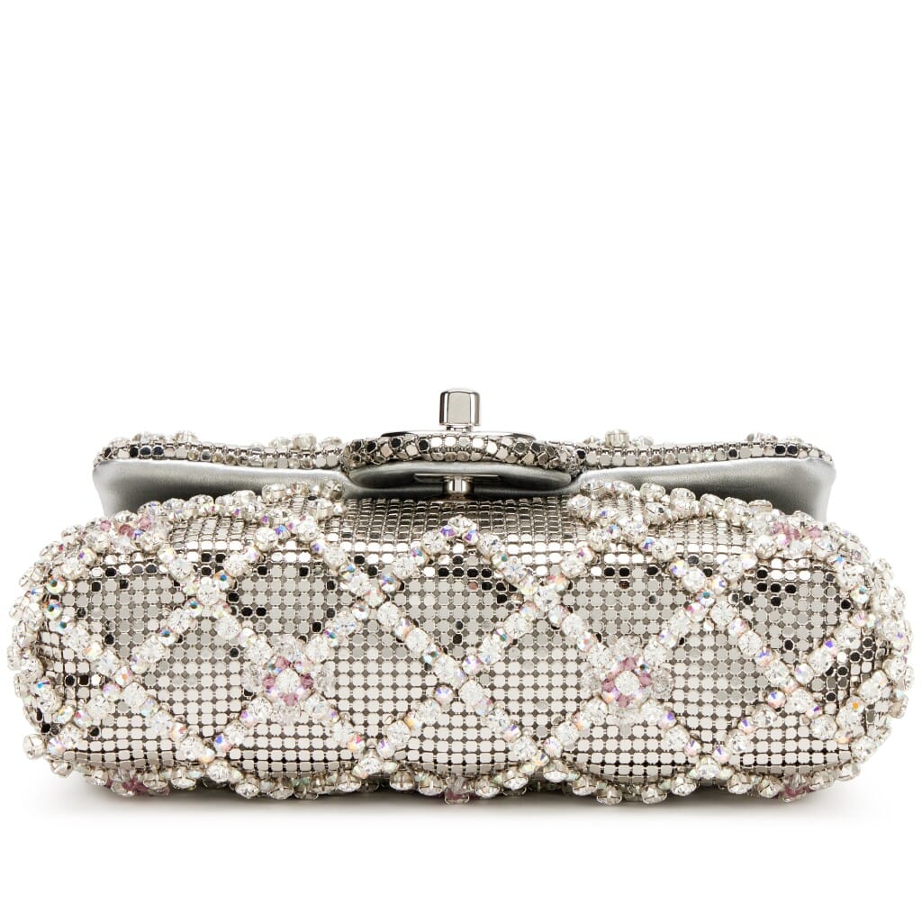 Silver Metal Mesh and Iridescent Crystal Strass Quilting CC Mini Flap Bag Silver Hardware, 2022