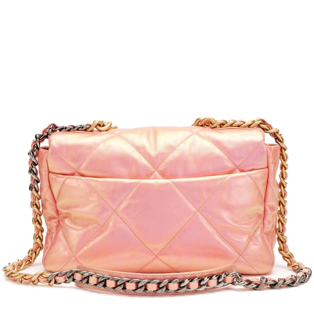 Chanel Pink Iridescent Quilted Calfskin Medium 19 Flap Gold, Silver and Ruthenium Hardware, 2021