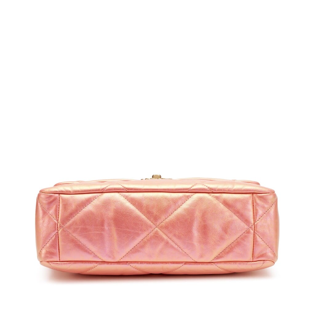 Chanel Pink Iridescent Quilted Calfskin Medium 19 Flap Gold, Silver and Ruthenium Hardware, 2021