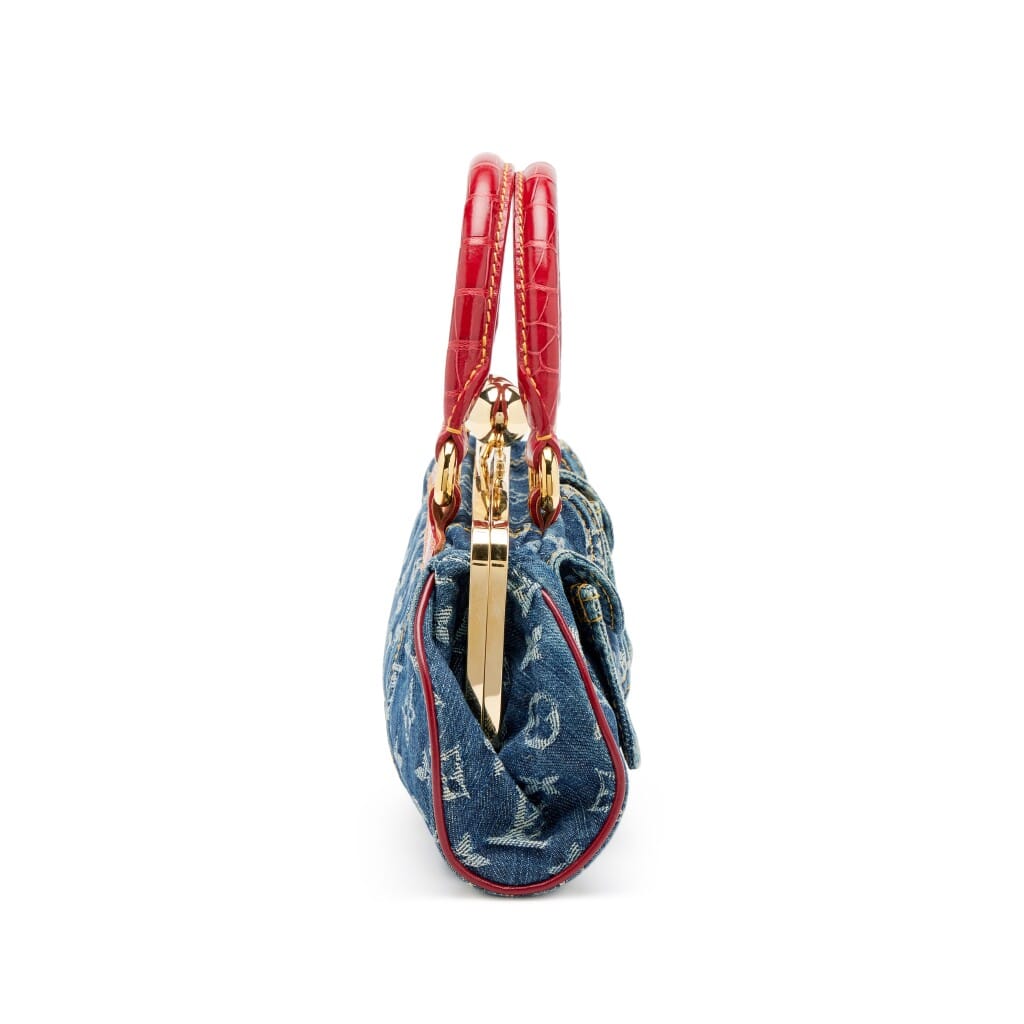 Blue Monogram Denim and Red Alligator Sac Fermoir GM Bag Gold Hardware, 2005