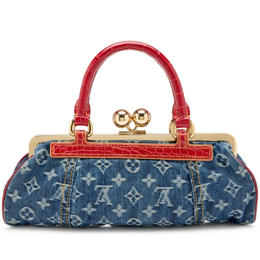 Blue Monogram Denim and Red Alligator Sac Fermoir GM Bag Gold Hardware, 2005