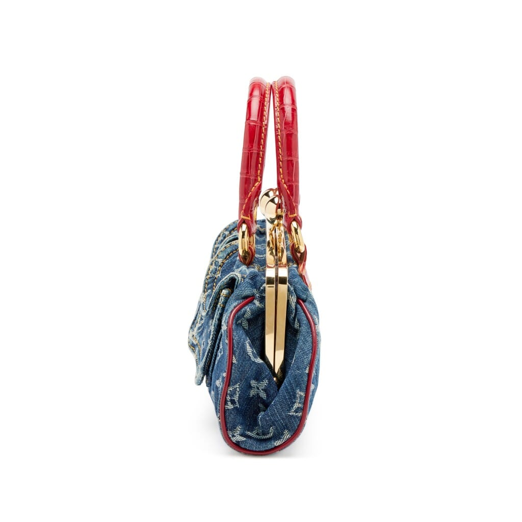 Blue Monogram Denim and Red Alligator Sac Fermoir GM Bag Gold Hardware, 2005
