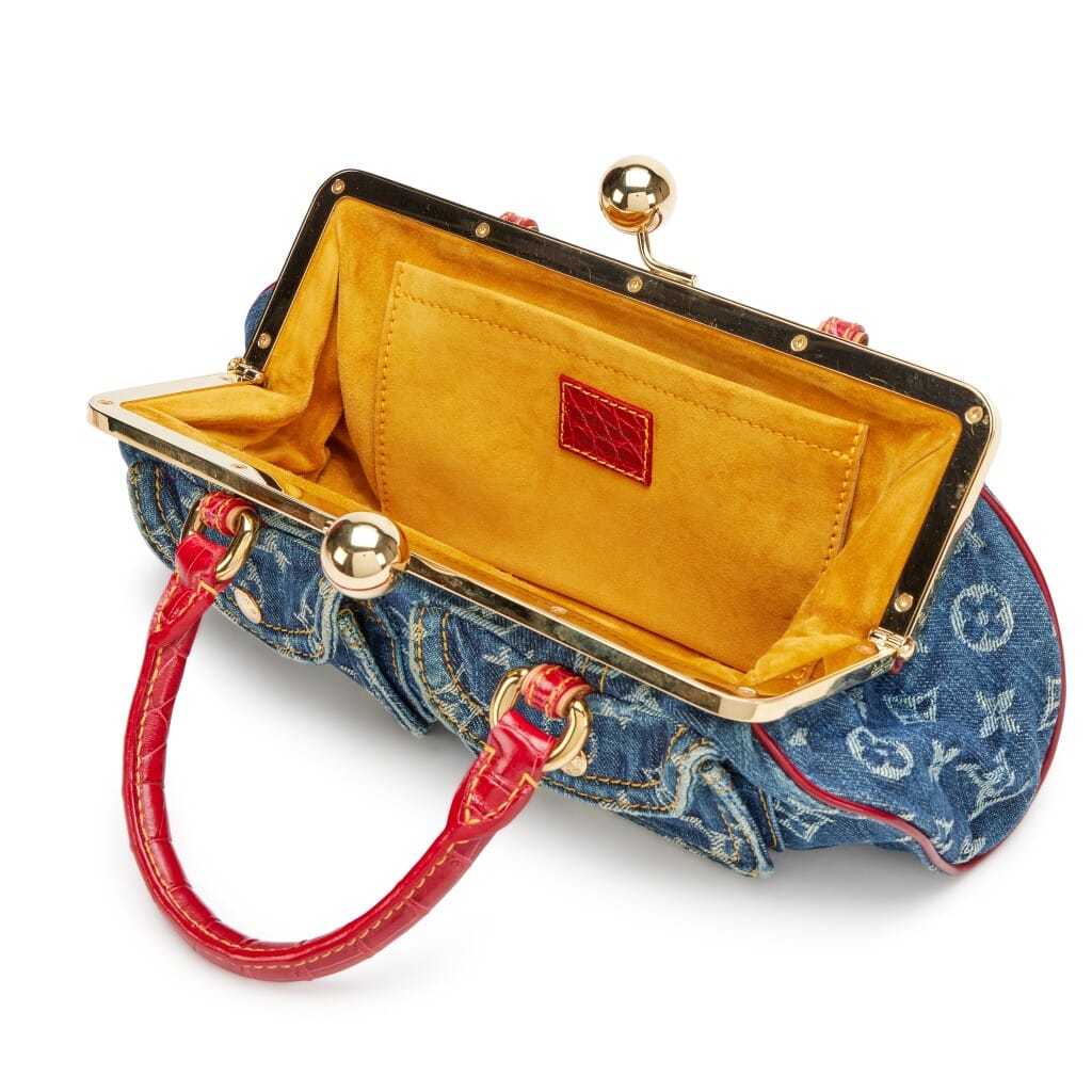Blue Monogram Denim and Red Alligator Sac Fermoir GM Bag Gold Hardware, 2005