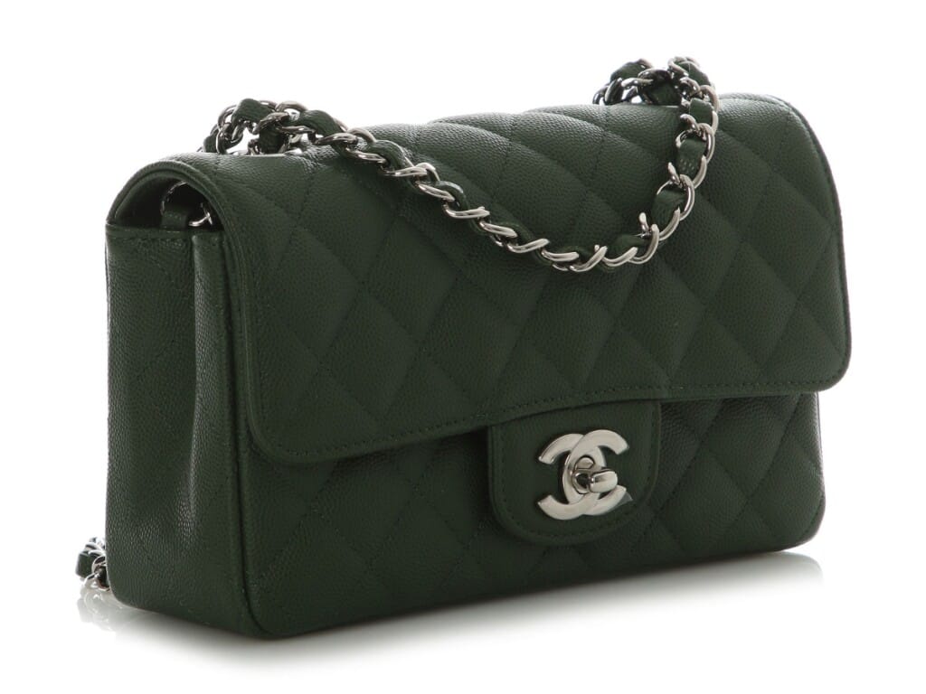 Dark Green Quilted Caviar Classic Mini Flap Bag Silver Hardware, 2018