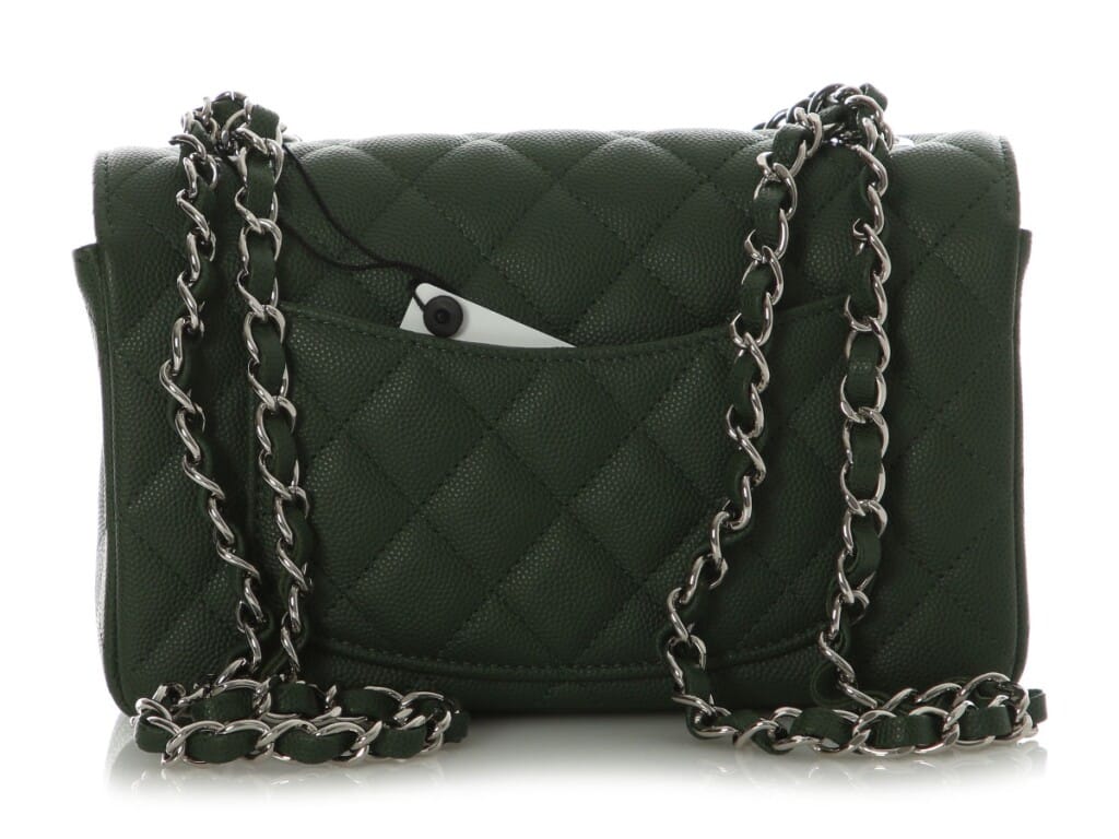 Dark Green Quilted Caviar Classic Mini Flap Bag Silver Hardware, 2018