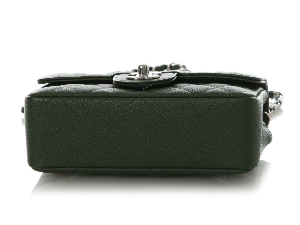 Dark Green Quilted Caviar Classic Mini Flap Bag Silver Hardware, 2018