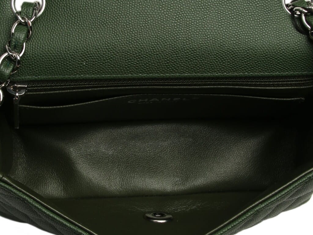 Dark Green Quilted Caviar Classic Mini Flap Bag Silver Hardware, 2018