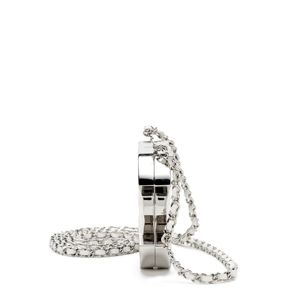 Silver Metal White Lambskin CC Mirror Mini Minaudière Silver Hardware, 2025