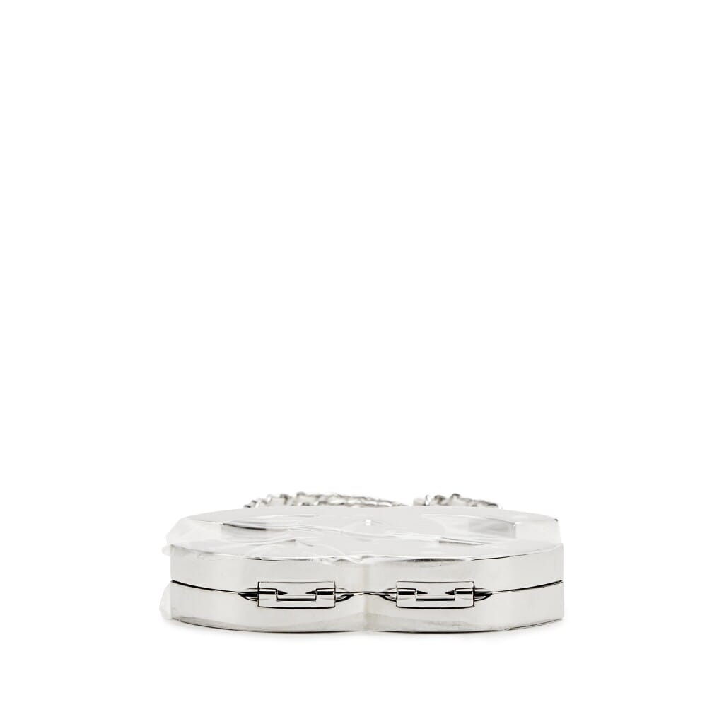 Silver Metal White Lambskin CC Mirror Mini Minaudière Silver Hardware, 2025