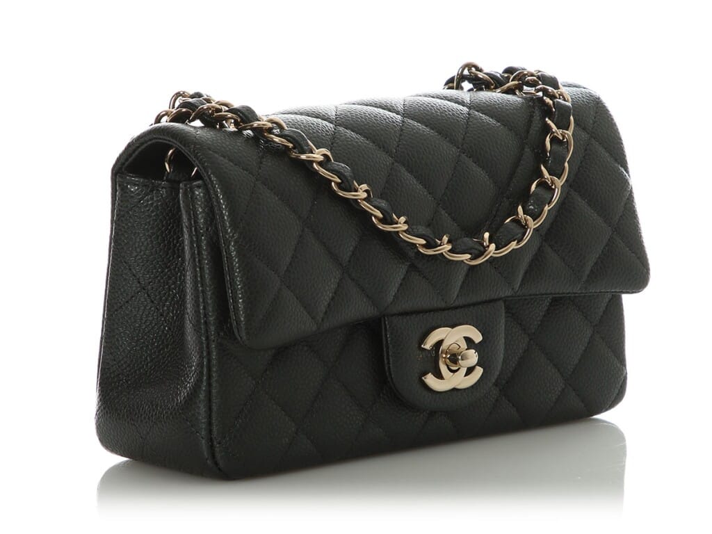 Dark Gray Quilted Caviar Mini Classic Flap Bag Gold Hardware, 2018