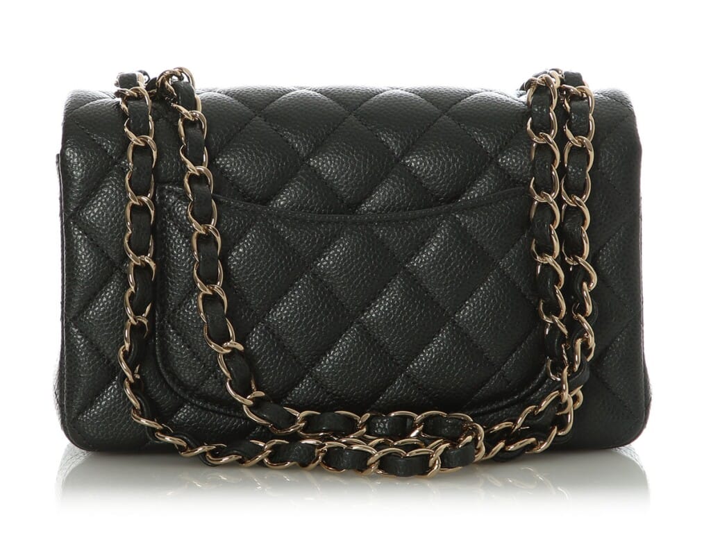 Dark Gray Quilted Caviar Mini Classic Flap Bag Gold Hardware, 2018