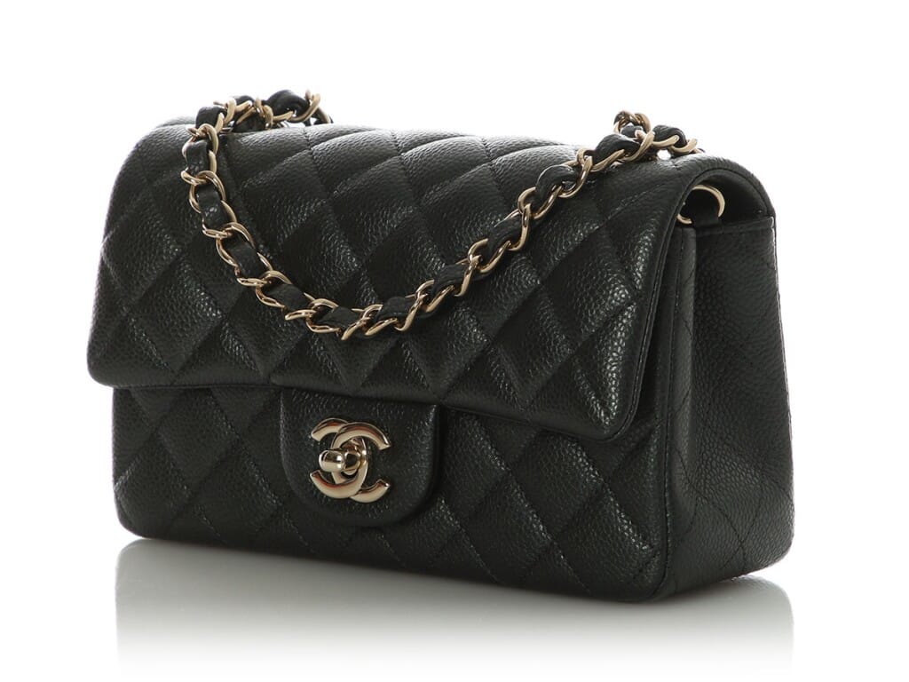 Dark Gray Quilted Caviar Mini Classic Flap Bag Gold Hardware, 2018