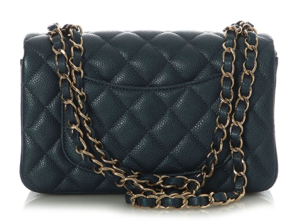 Dark Blue Quilted Caviar Mini Classic Flap Bag Gold Hardware, 2018