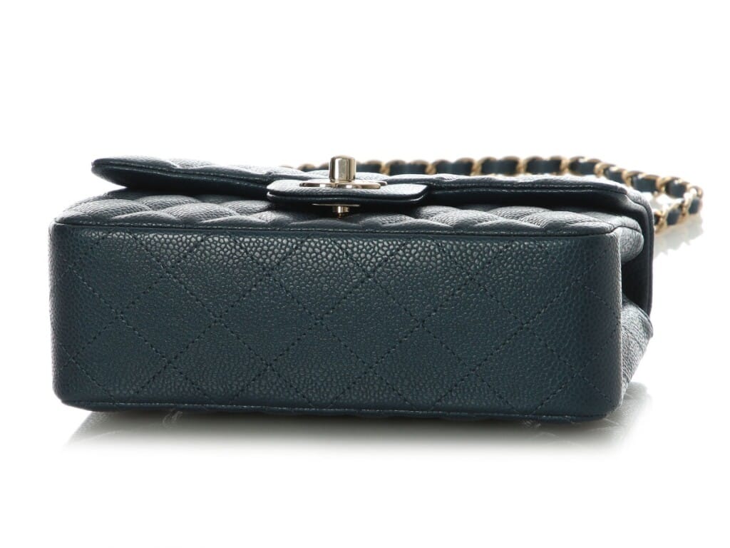 Dark Blue Quilted Caviar Mini Classic Flap Bag Gold Hardware, 2018