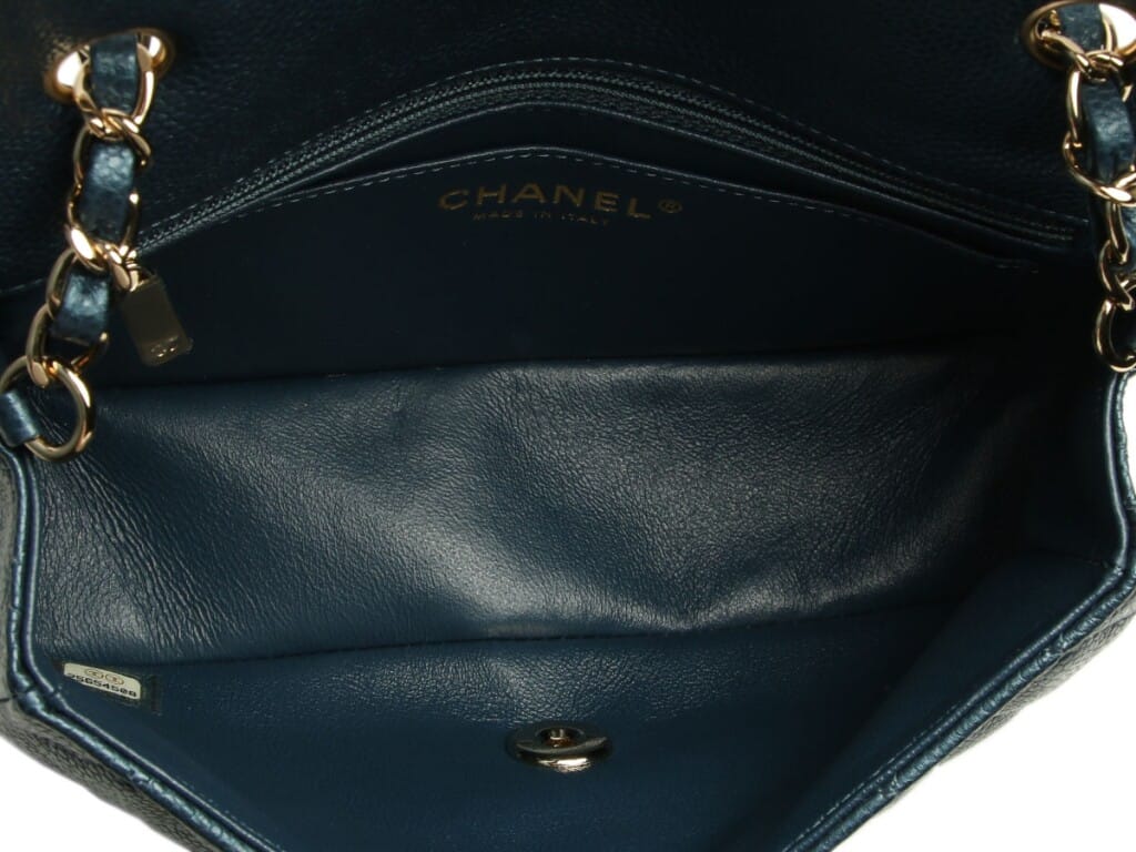 Dark Blue Quilted Caviar Mini Classic Flap Bag Gold Hardware, 2018