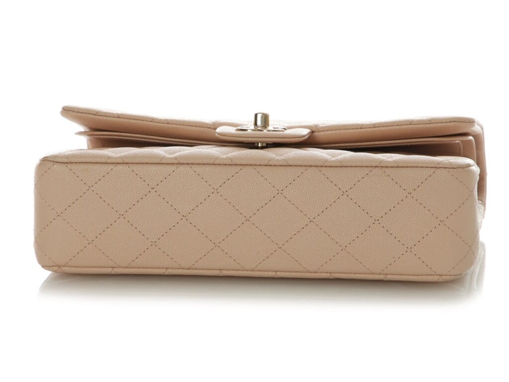 Beige Quilted Caviar Medium Classic Double Flap Bag Gold Hardware, 2022