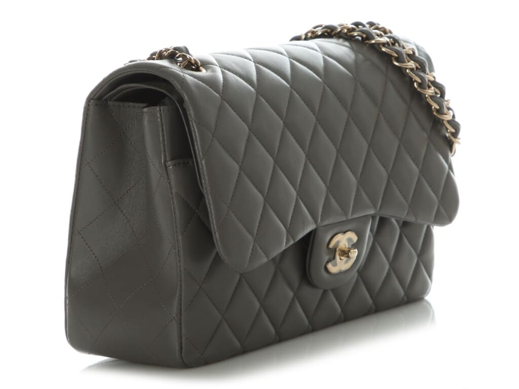 Grey Quilted Lambskin Jumbo Classic Double Flap Bag Gold Hardware, 2022
