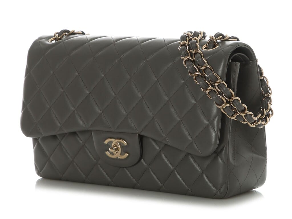 Grey Quilted Lambskin Jumbo Classic Double Flap Bag Gold Hardware, 2022