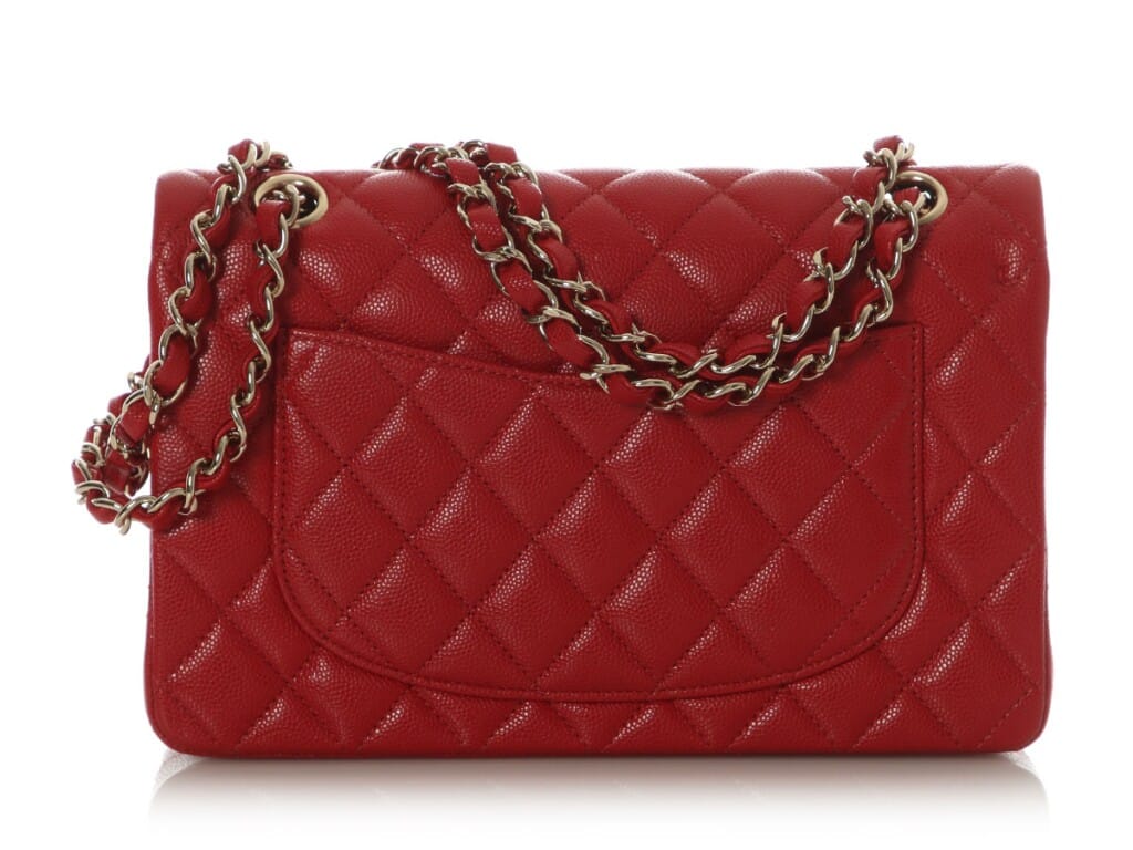 Red Quilted Caviar Small Double Flap Bag Gold Hardware, 2019-2020