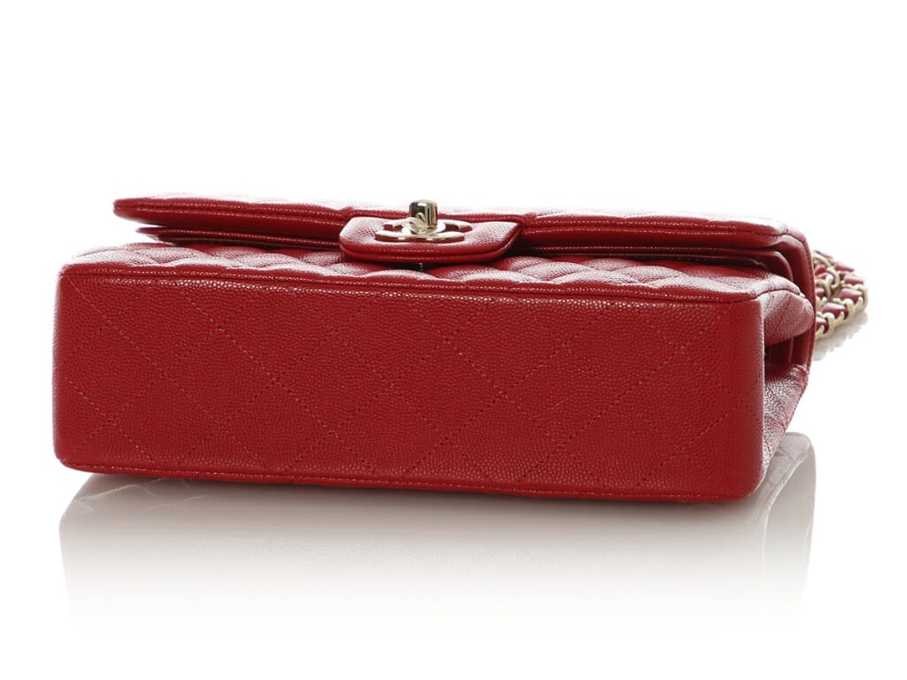 Red Quilted Caviar Small Double Flap Bag Gold Hardware, 2019-2020