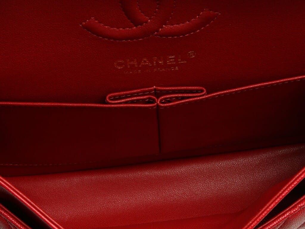 Red Quilted Caviar Small Double Flap Bag Gold Hardware, 2019-2020