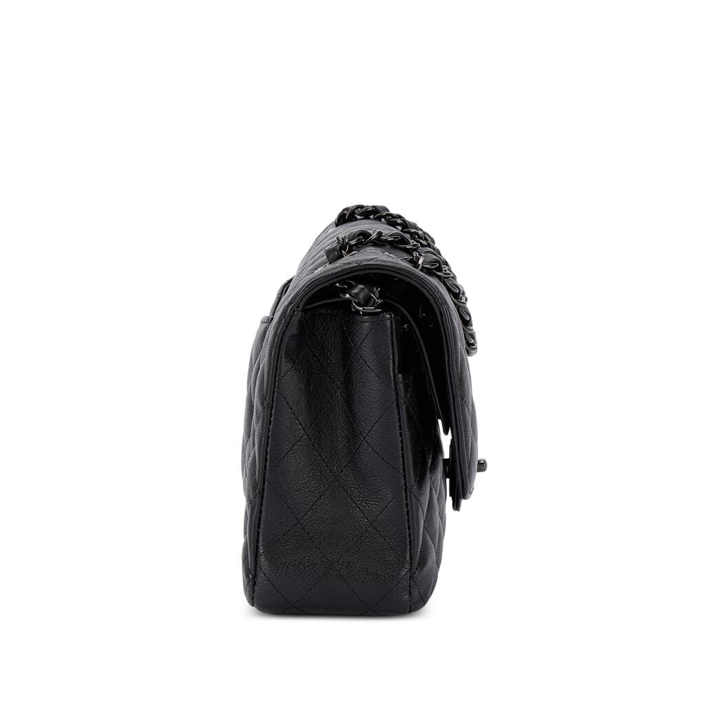 Black Quilted Textured Calfskin So Black Timeless Classic Double Flap Black Hardware, 2016-17