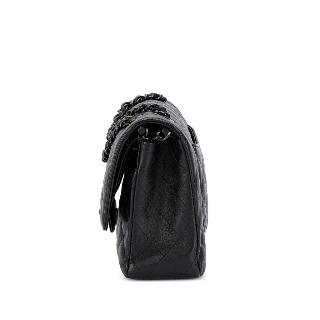 Black Quilted Textured Calfskin So Black Timeless Classic Double Flap Black Hardware, 2016-17