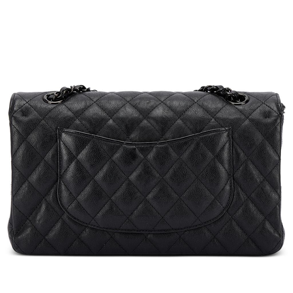 Black Quilted Textured Calfskin So Black Timeless Classic Double Flap Black Hardware, 2016-17