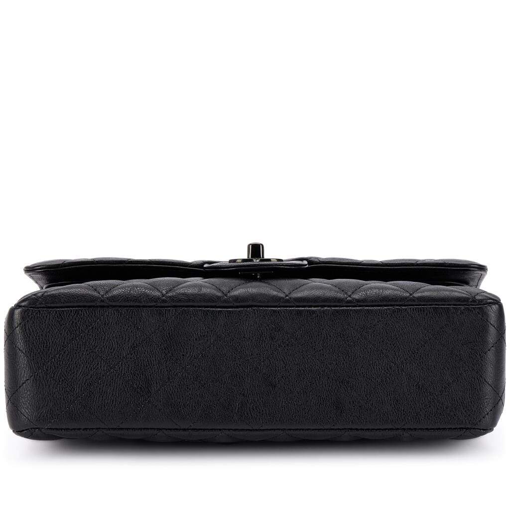 Black Quilted Textured Calfskin So Black Timeless Classic Double Flap Black Hardware, 2016-17