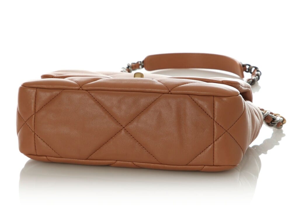 Brown Quilted Lambskin Chanel 19 Medium Flap Bag Aged Gold and Ruthenium Hardware, 2021