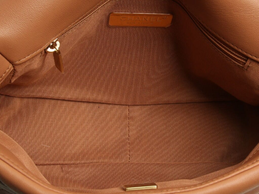 Brown Quilted Lambskin Chanel 19 Medium Flap Bag Aged Gold and Ruthenium Hardware, 2021