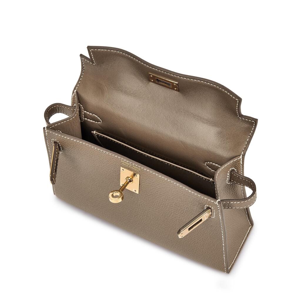 Etoupe Epsom Mini Kelly II Gold Hardware, 2026
