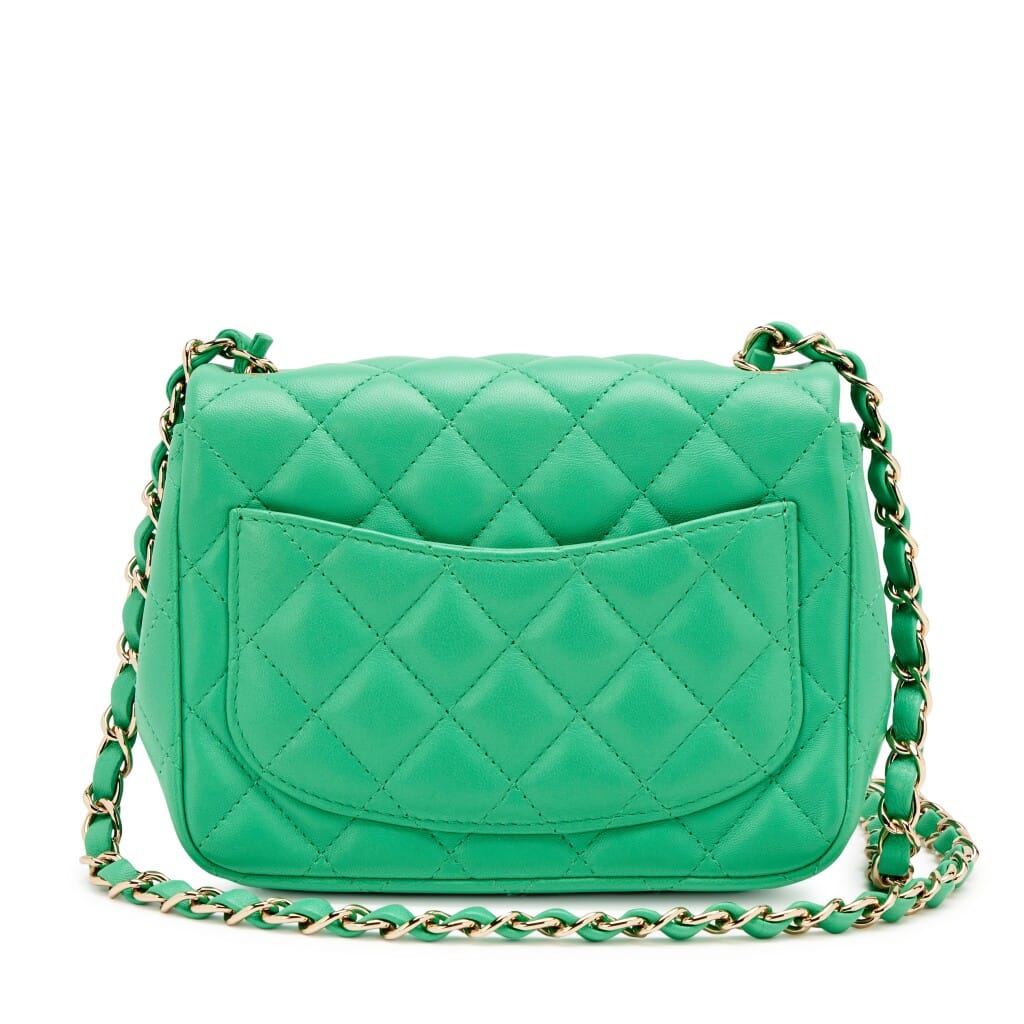 Green Quilted Lambskin Mini Square Flap Bag Light Gold Hardware, 2019