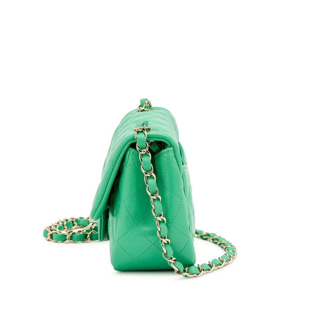 Green Quilted Lambskin Mini Square Flap Bag Light Gold Hardware, 2019