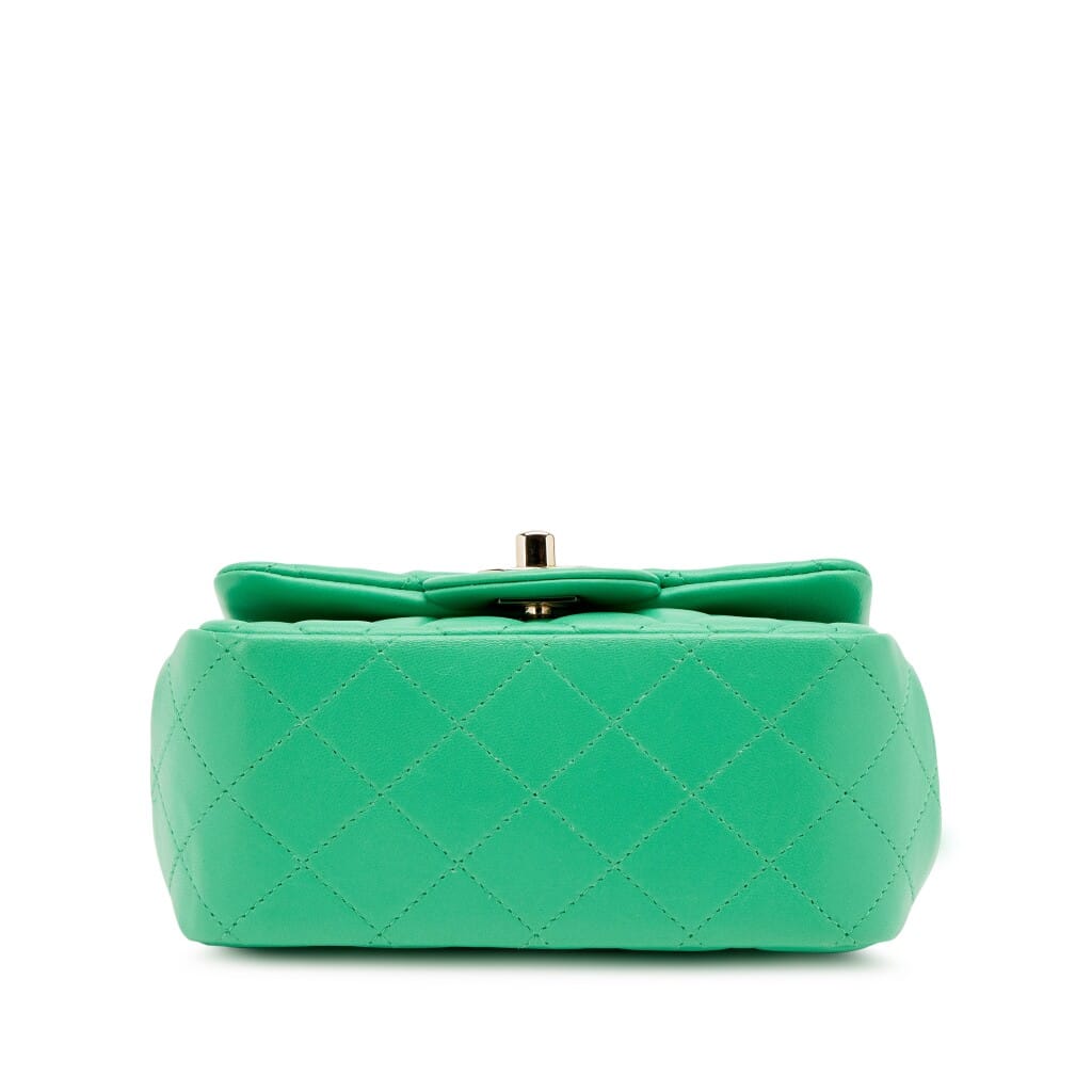 Green Quilted Lambskin Mini Square Flap Bag Light Gold Hardware, 2019