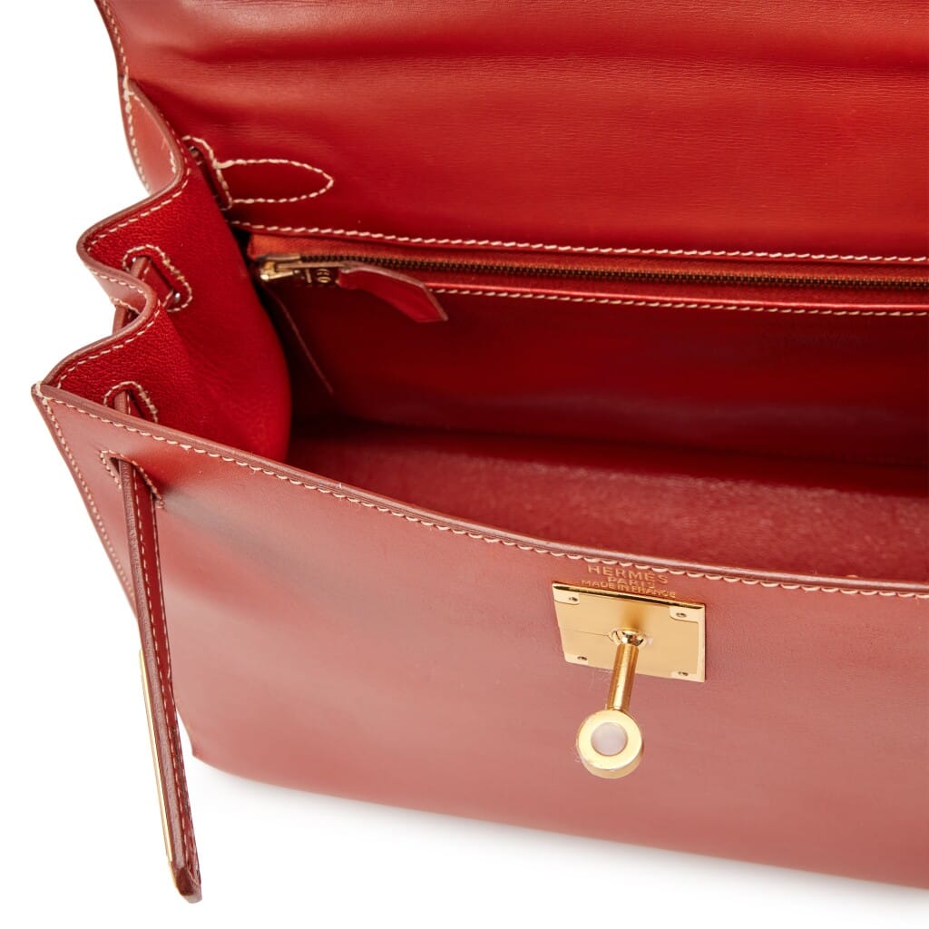 Vintage Brique Box Calf Sellier Kelly 28 Gold Hardware, 1999