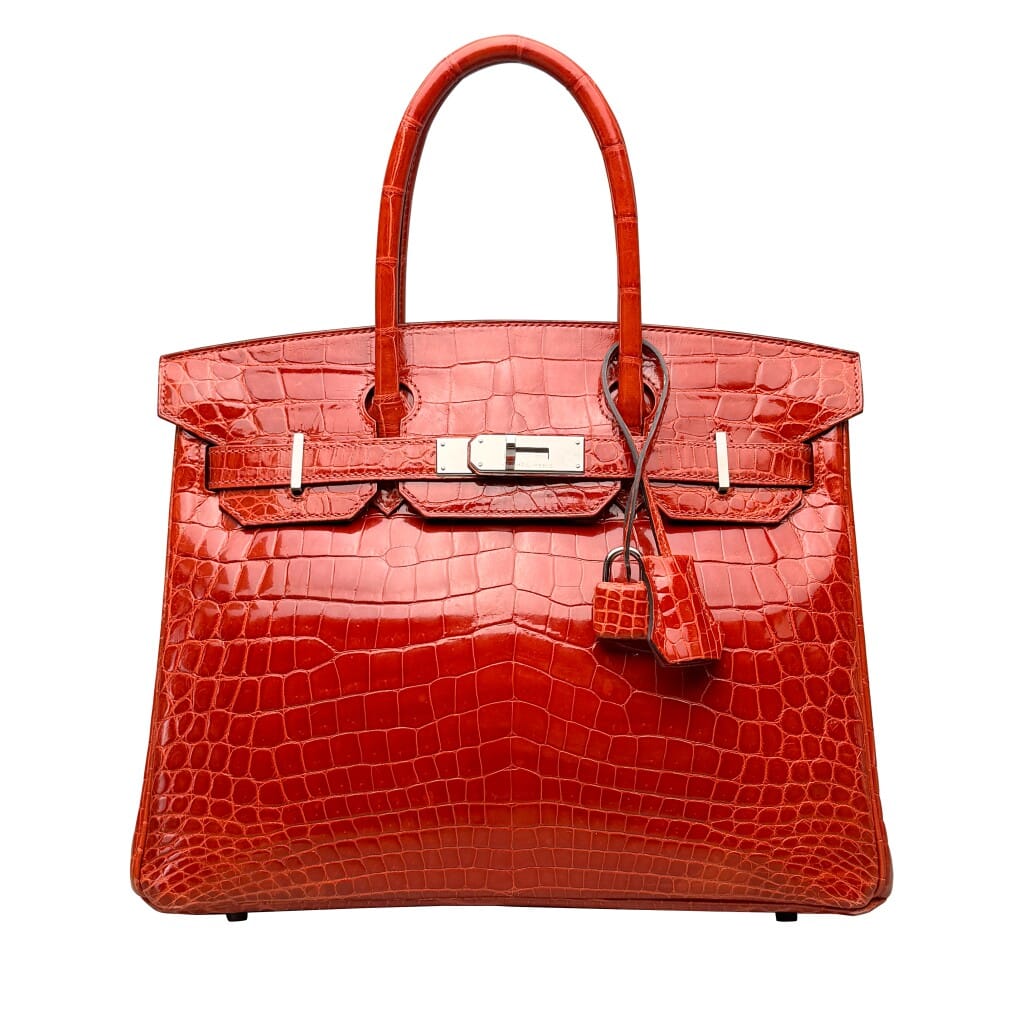 Geranium Shiny Crocodile Birkin 30 Palladium Hardware, 2015