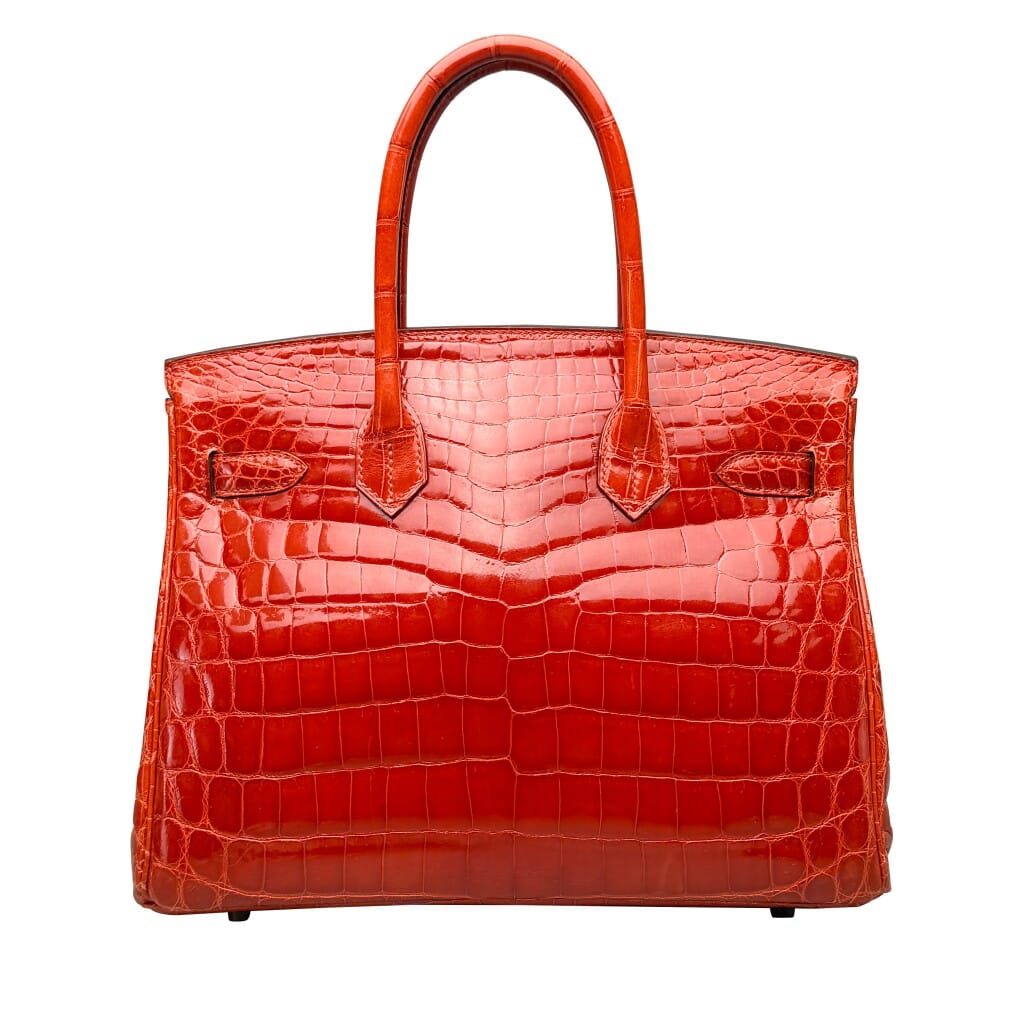 Geranium Shiny Crocodile Birkin 30 Palladium Hardware, 2015
