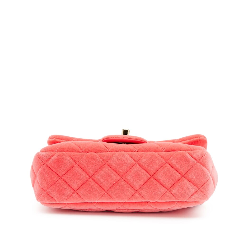 Pink Velvet Quilted Pearl Crush Mini Rectangular Flap Bag Gold Hardware, 2020