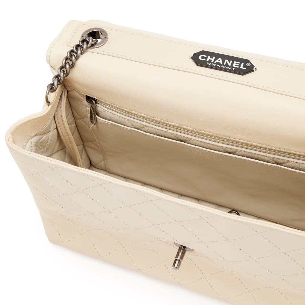 Ivory Quilted Calfskin Stitched Urban Luxury Top Handle Bag Ruthenium Hardware, 2016-2017