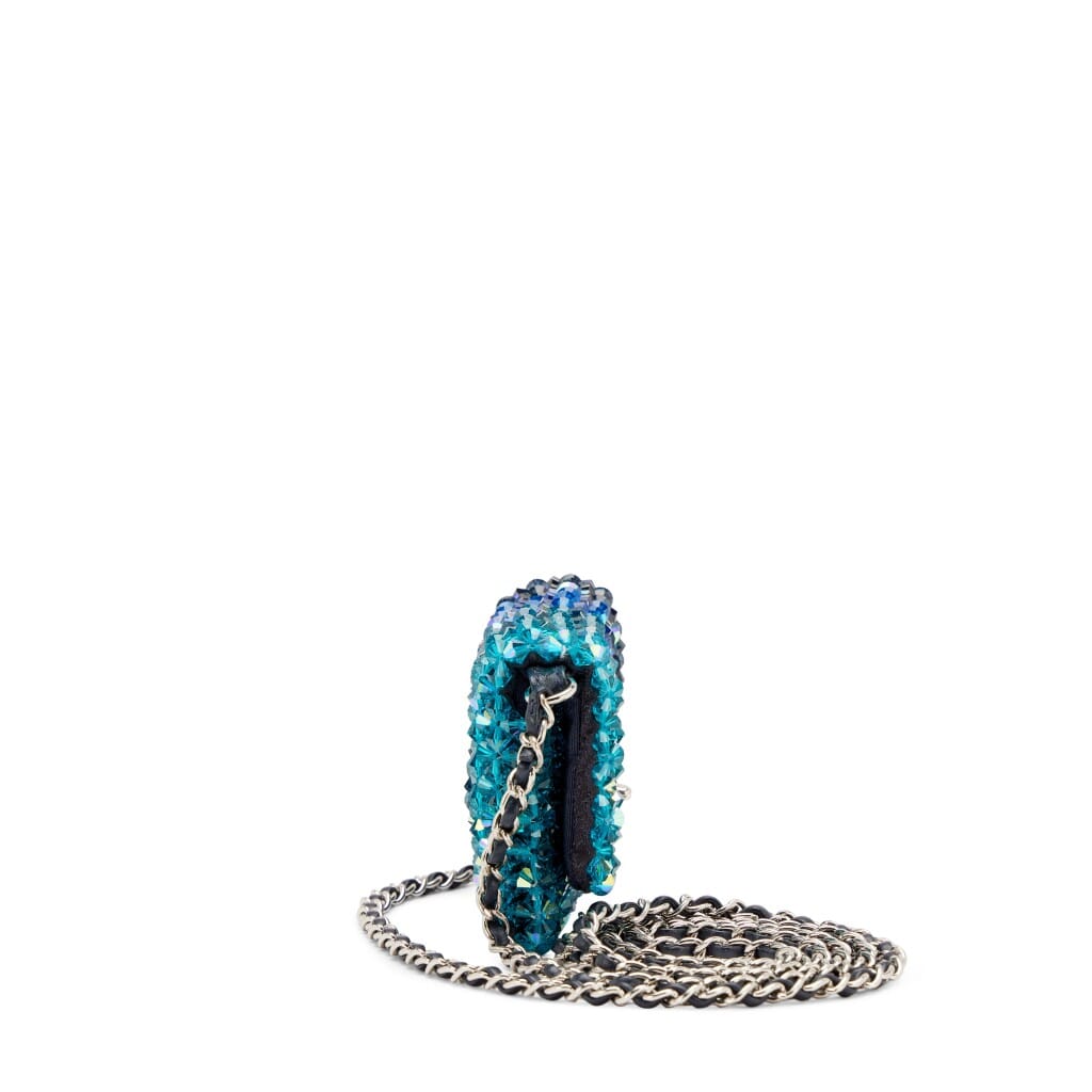Blue and Green Iridescent Crystal Micro Flap Card Holder Silver Hardware, 2020