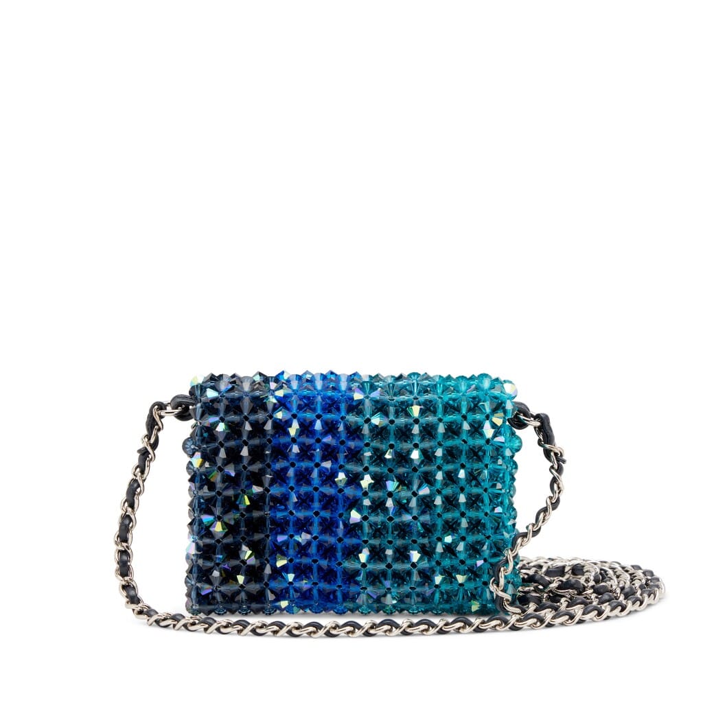 Blue and Green Iridescent Crystal Micro Flap Card Holder Silver Hardware, 2020