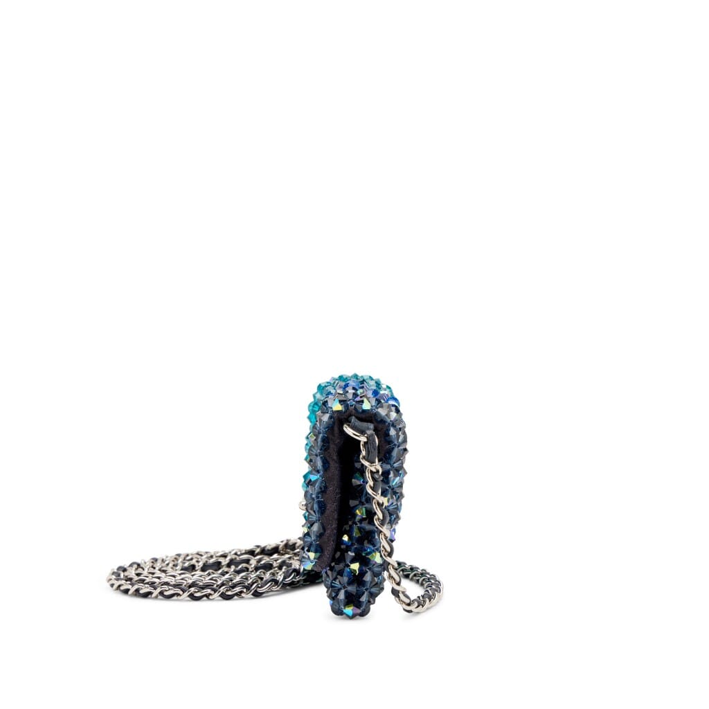 Blue and Green Iridescent Crystal Micro Flap Card Holder Silver Hardware, 2020