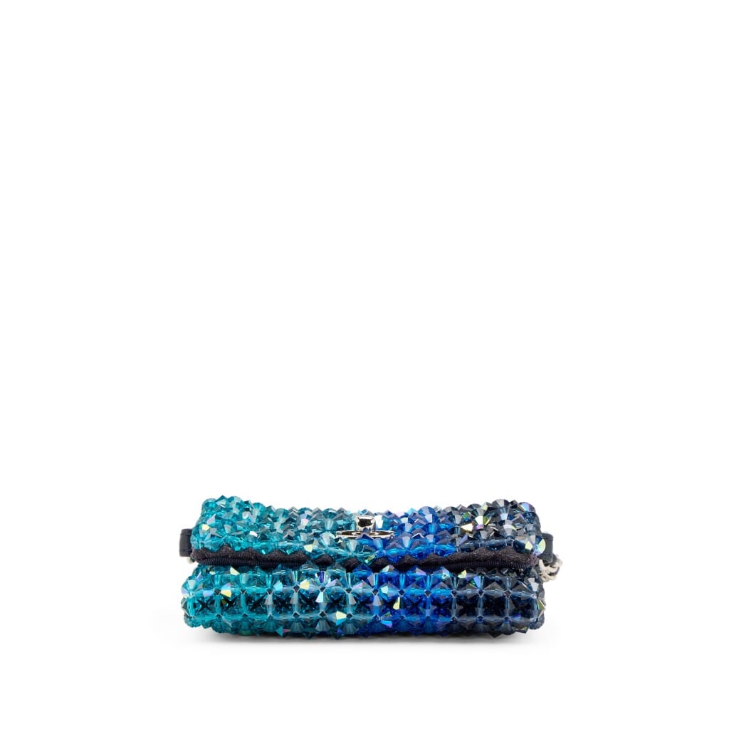 Blue and Green Iridescent Crystal Micro Flap Card Holder Silver Hardware, 2020