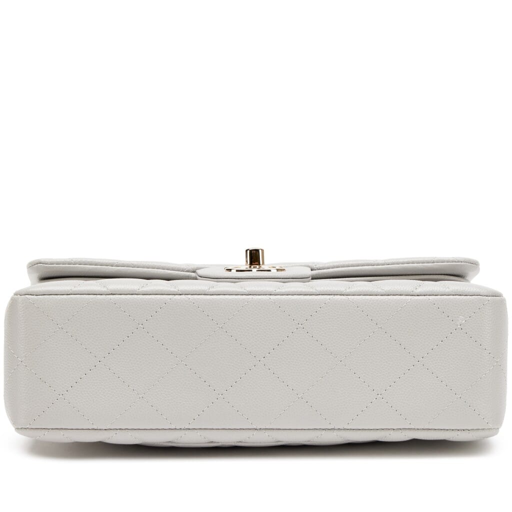 Light Grey Quilted Caviar Small Classic Double Flap Bag Light Gold Hardware, 2021