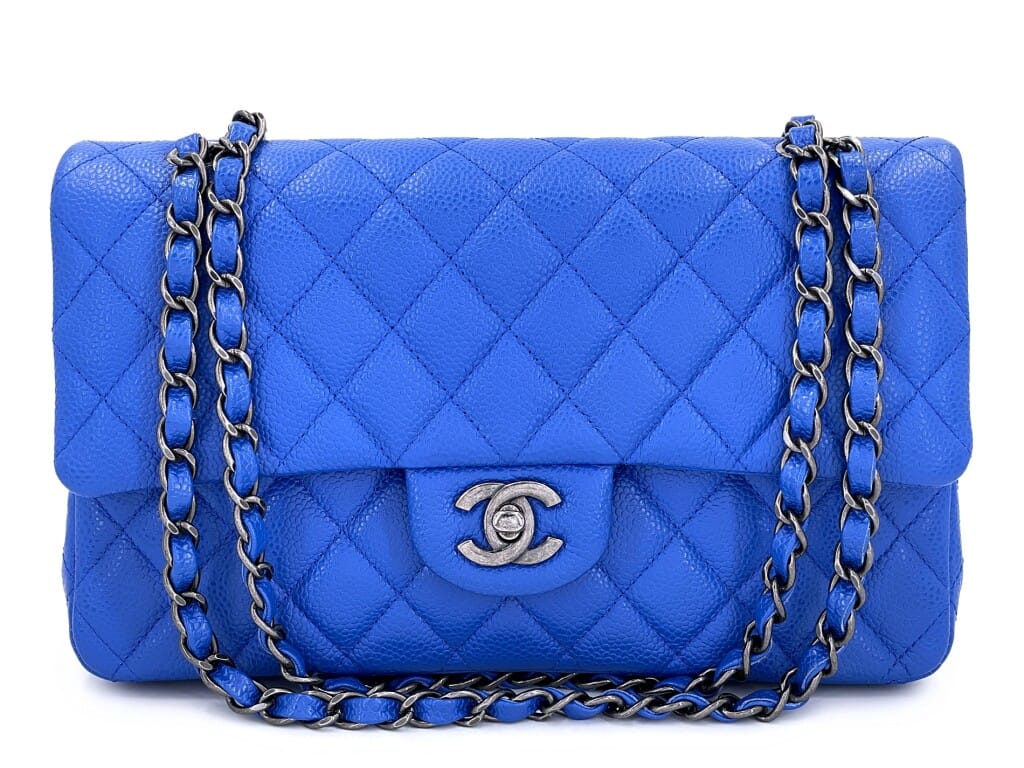 Blue Roi Cobalt Quilted Caviar Medium Classic Double Flap Bag Ruthenium Hardware, 2016